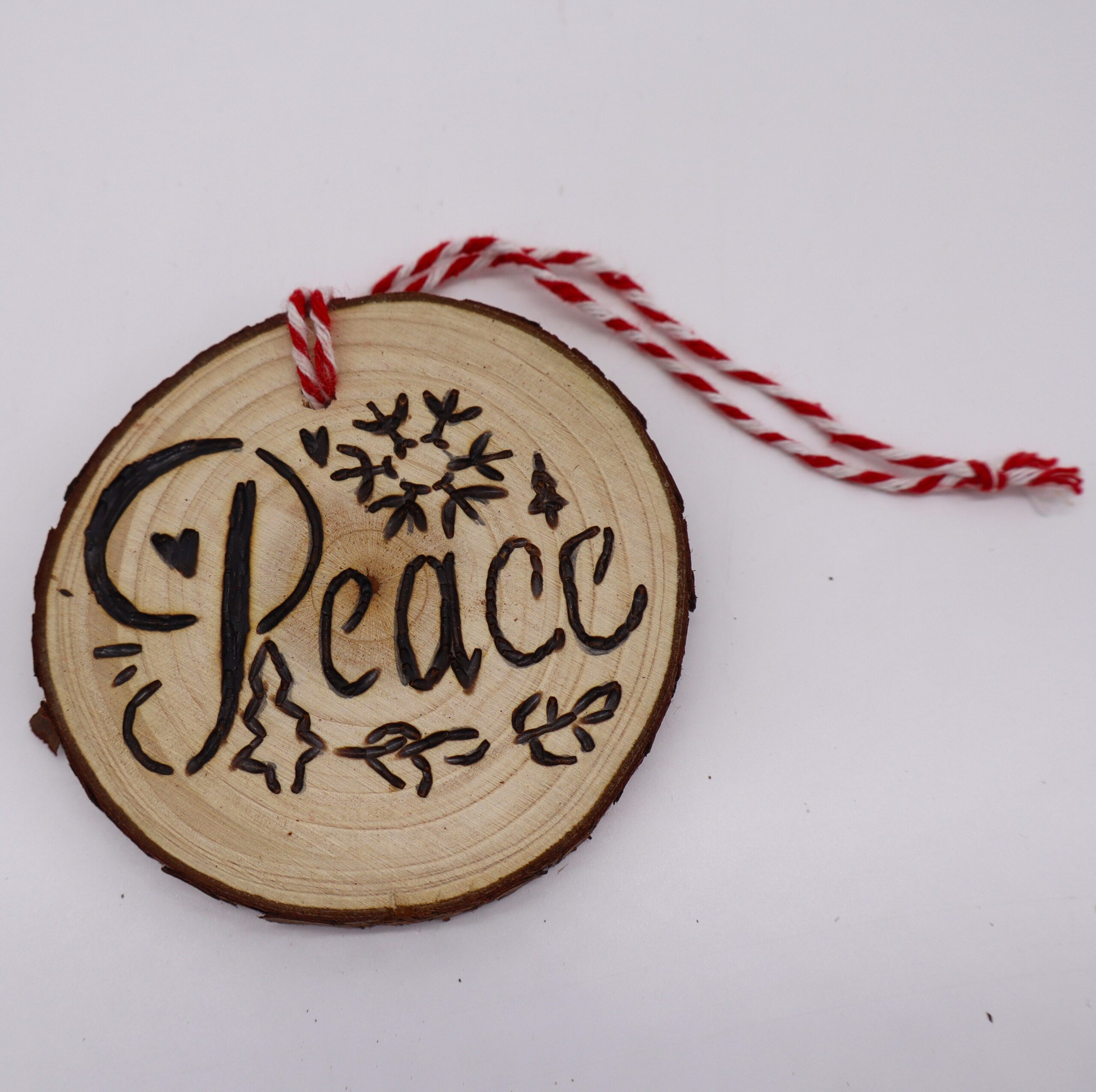 Peace Engraved Wood Christmas Decoration