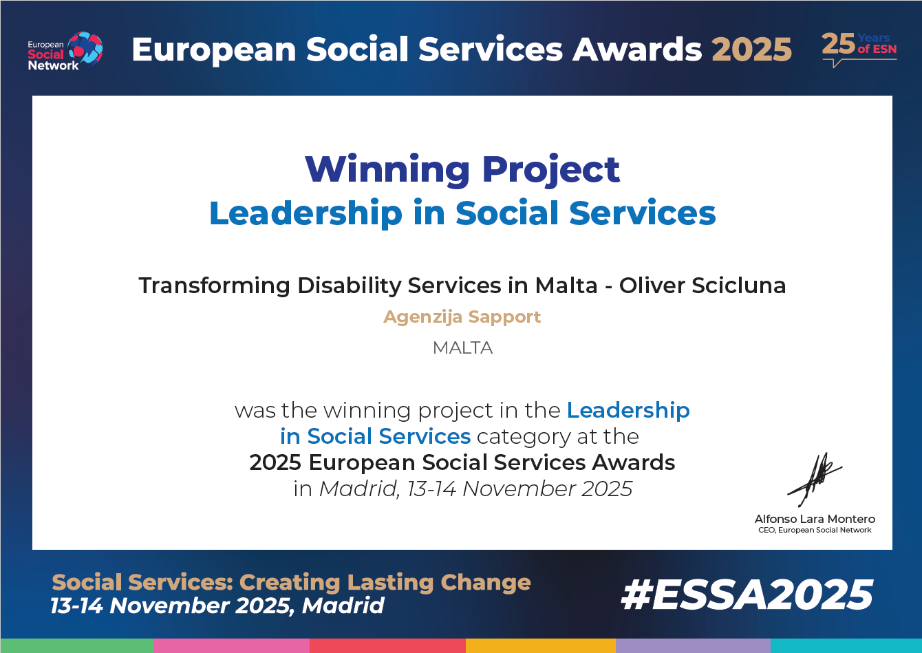 ESSA - Transforming Disability Services in Malta certificate