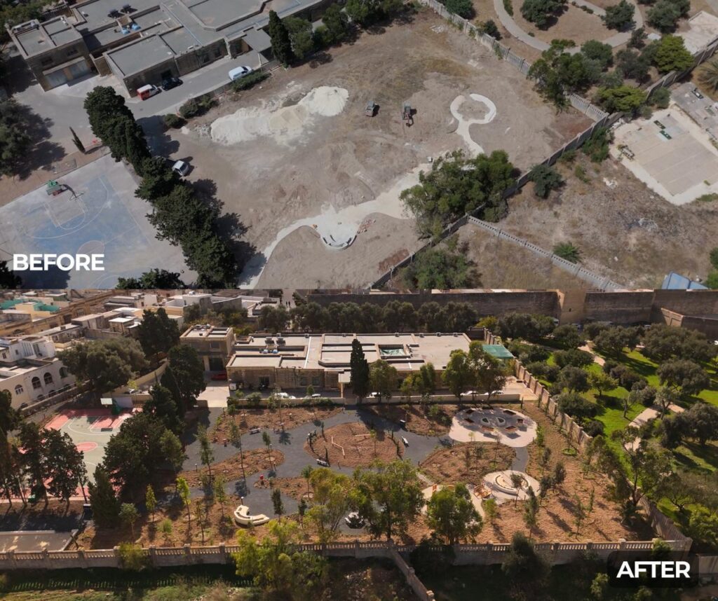 Ritratti tal-ġnien qabel u wara r-rinovazzjoni